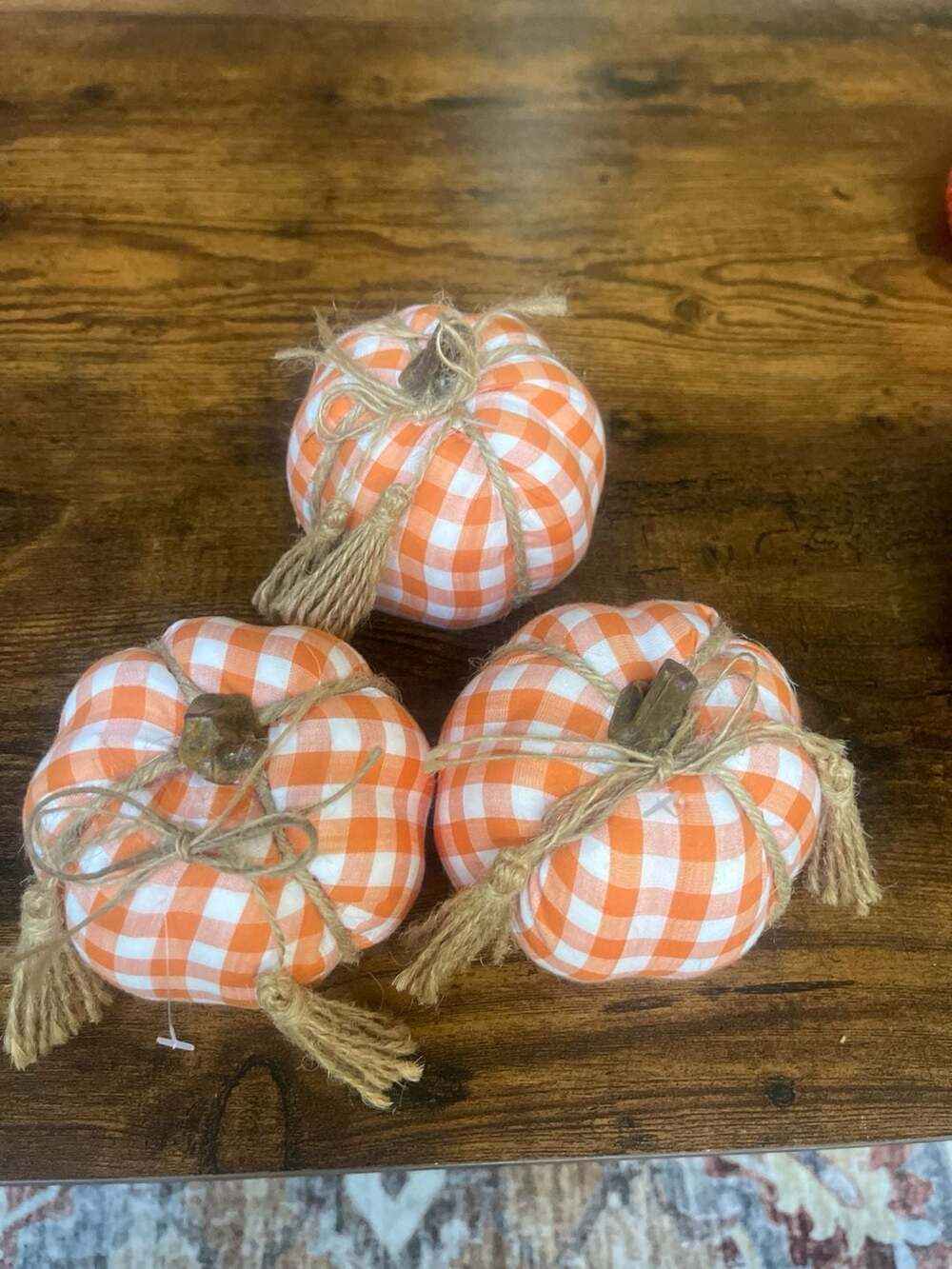 Park Designs Orange And White Buffalo Check Fabric Pumpkins Set of 3